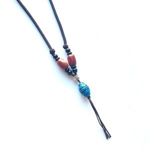 African bead onyx jade brown cord necklace mens necklace healing stone boho